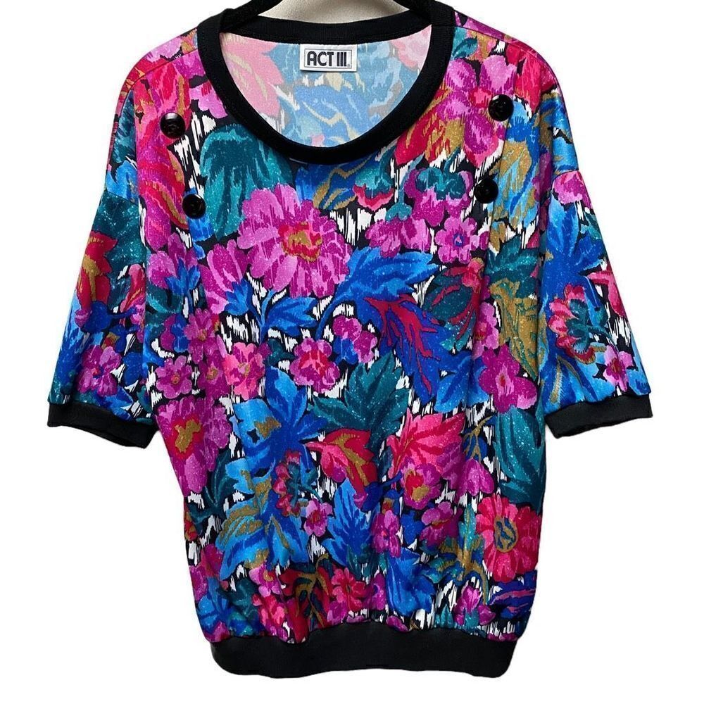 Vintage 80s Bright Colorful Funky Blouse